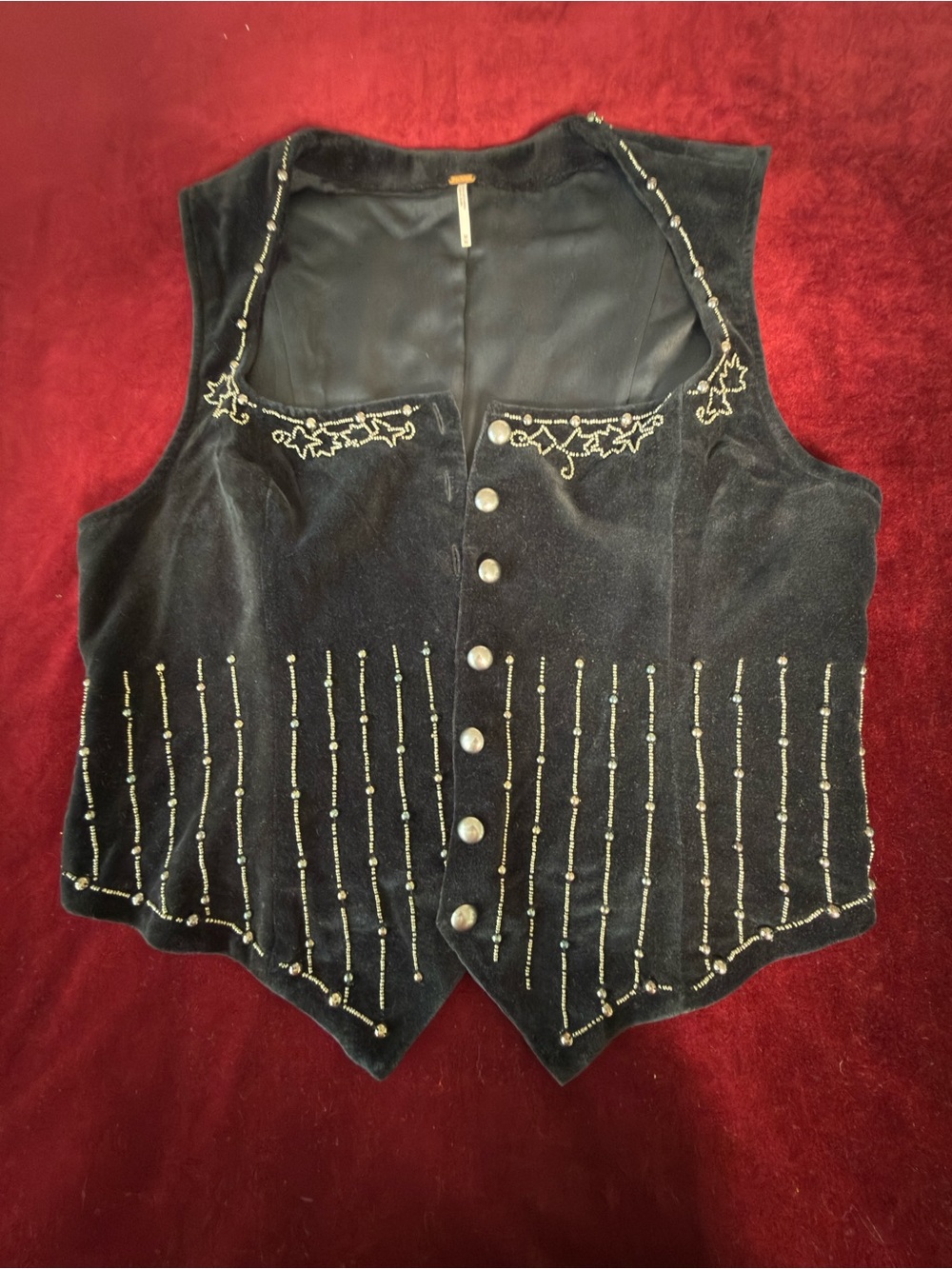 Free People Black Velvet Beaded Stargaze Celestial Vest Waistcoat Like New Sz M